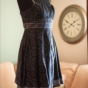 Free People Black Dress Blue Floral Embroidery